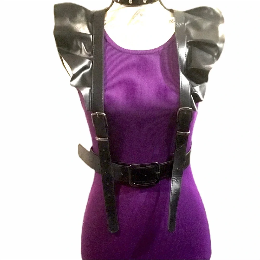 Host Pick🎊Sexy Black Leather Ruffle Harness Statement Belt